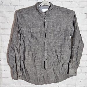 Calvin Klein Men’s Size L Linen Blend Button Up Shirt Long Sleeve Casual Gray